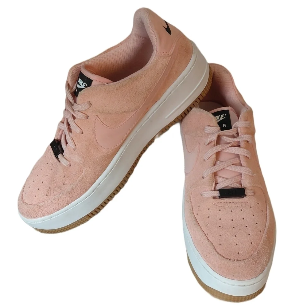 Nike Air Force 1 Sage Low Top Coral Stardust Pink Suede Platform Nike Sneaker 8